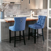 Chic Velvet Barstools with Button Tufting - Set of Two (Blue)