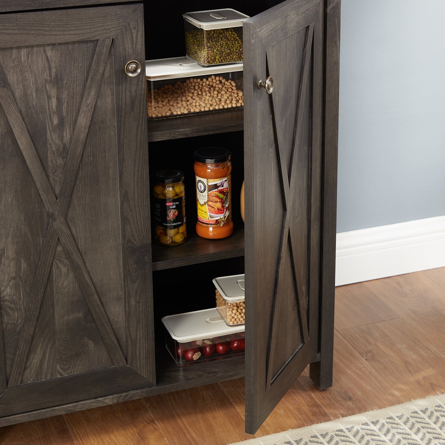 Chic Coffee & Wine Bar Cabinet with Barn Style