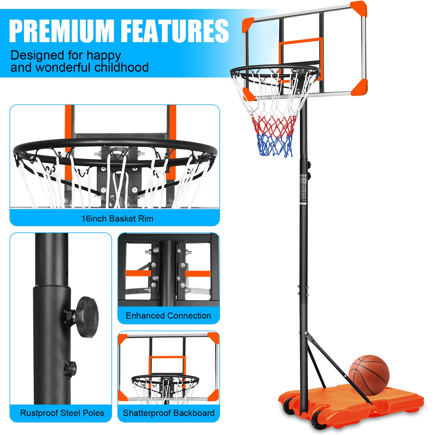 Easy-Move Adjustable Basketball Hoop for Indoor & Outdoor Fun