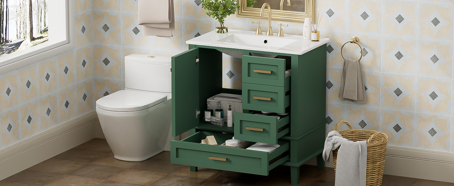 Chic Green Bathroom Vanity with Sink and Soft-Close Drawers