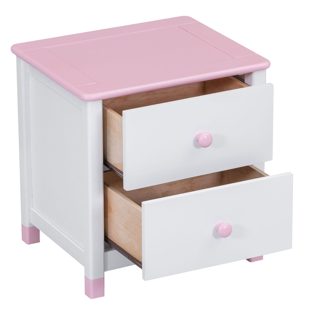 Chic Twin Bedroom Set with Nightstand and Storage Dresser in White and Pink