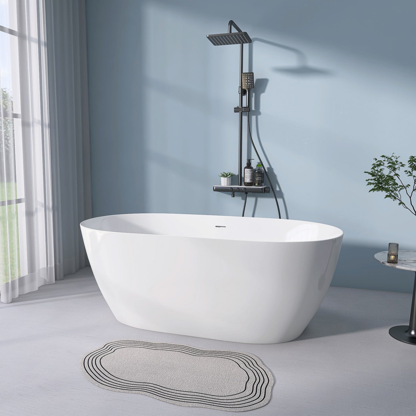 Modern Oval Soaking Tub with Overflow and Pop-Up Drain