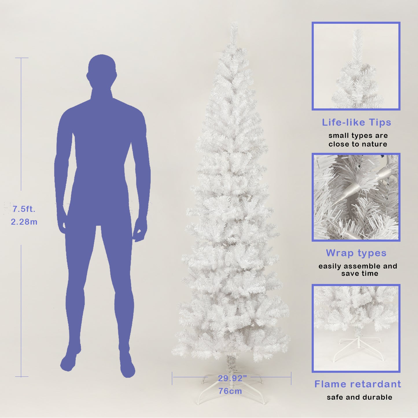 Chic White Slim Christmas Tree with Easy Stand