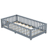 Cozy Kids' Twin Floor Bed with Safety Rails and Door - Gray