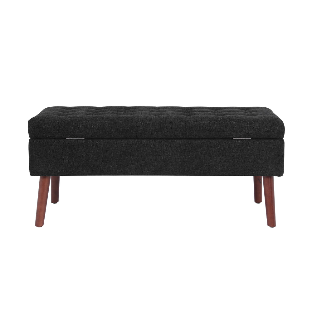 Chic Black Linen Storage Bench