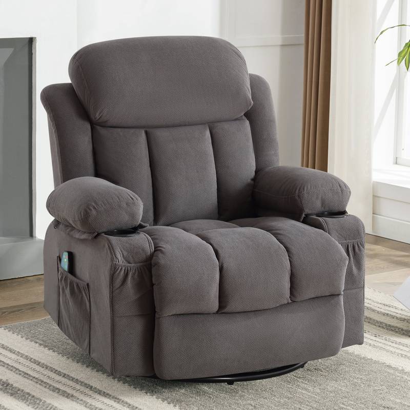 Cozy Heated Massage Recliner with USB and Cup Holders - Grey
