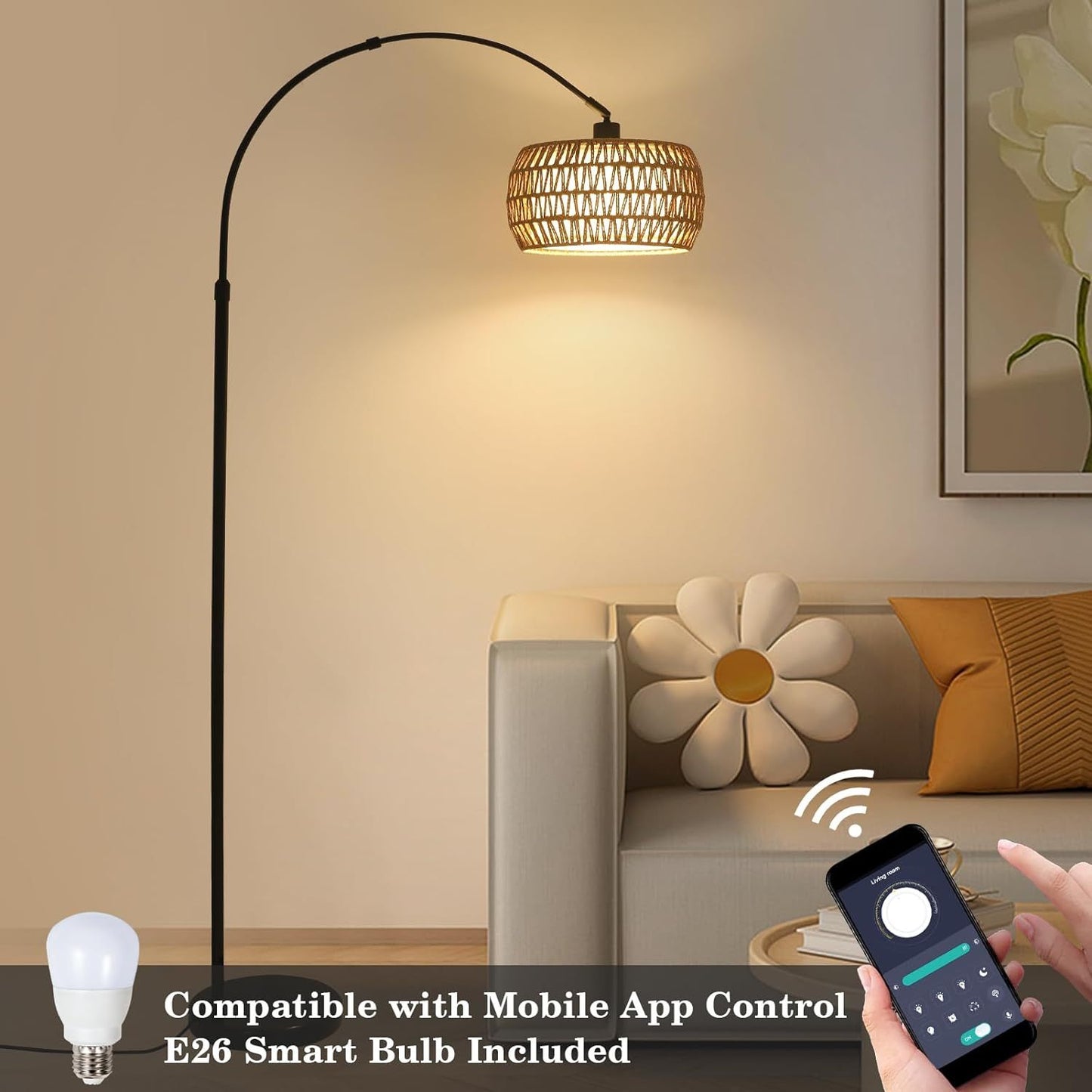 Chic Arc Floor Lamp with Remote & Dimmable Brightness