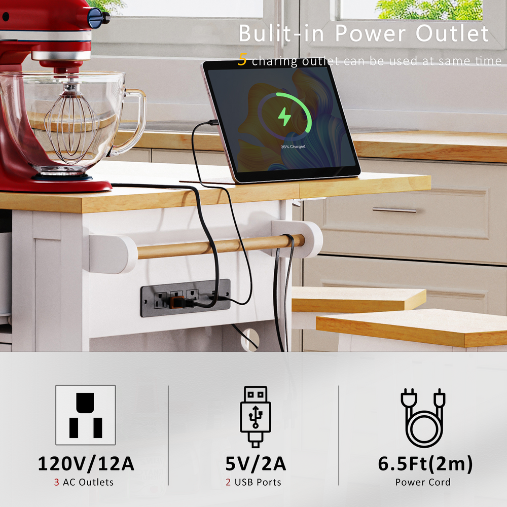 Versatile Kitchen Island on Wheels with Drop Leaf and Power Outlet