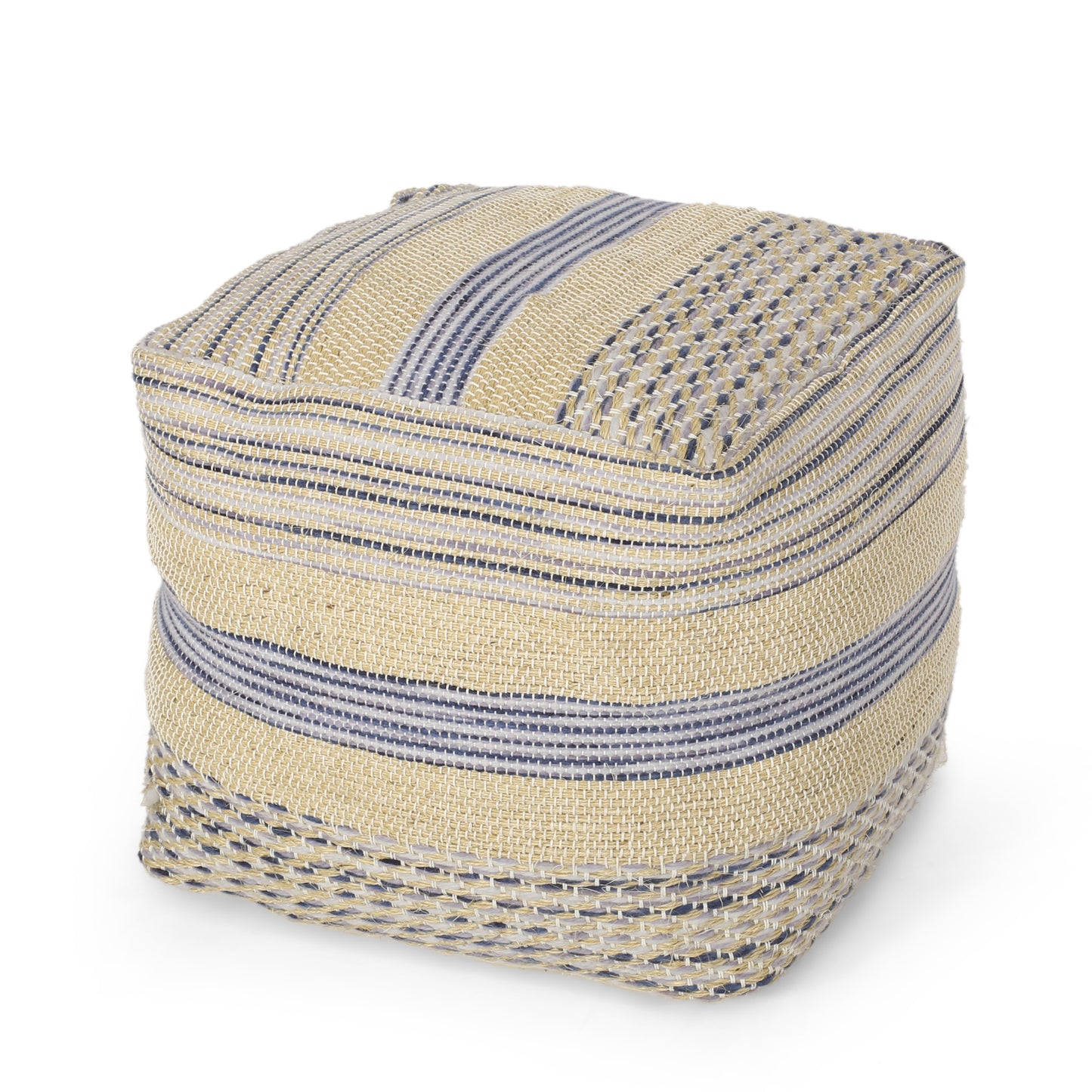 Natural Blue Handcrafted Fabric Pouf