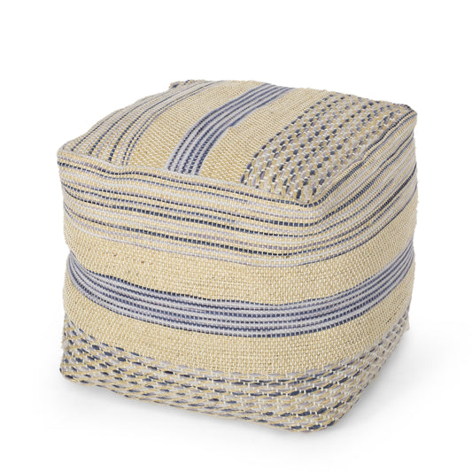 Natural Blue Handcrafted Fabric Pouf