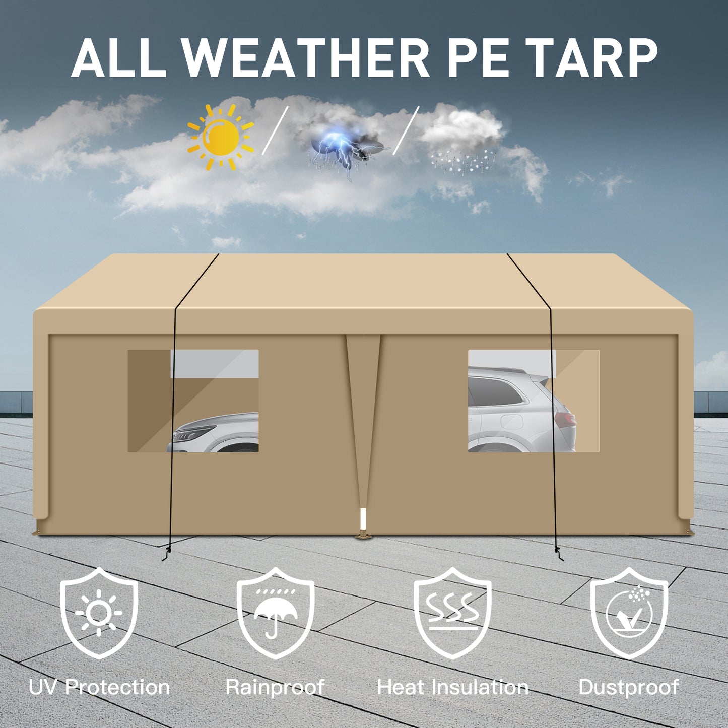 Khaki Heavy-Duty Portable Carport Shelter