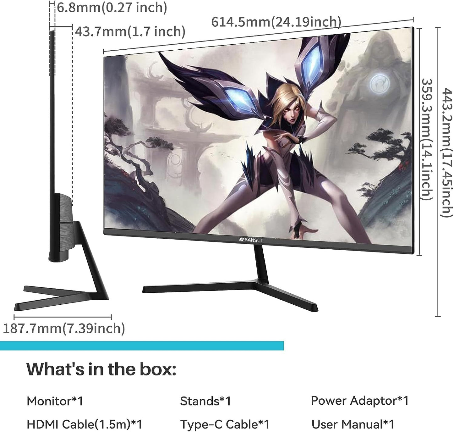 Sansui 27 Full HD Gaming Monitor with USB-C & Built-in Speakers