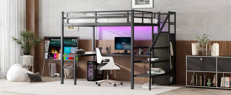 MaxLoft Bed with Desk & USB - Sleek Space Saver for All Ages