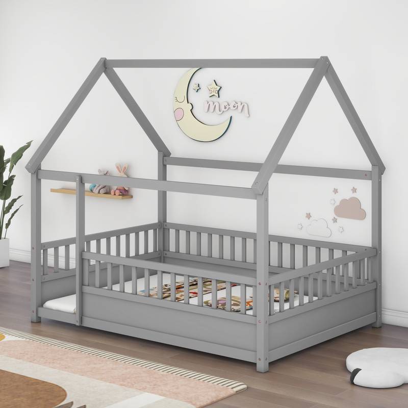 Playful Wooden House Bed for Kids