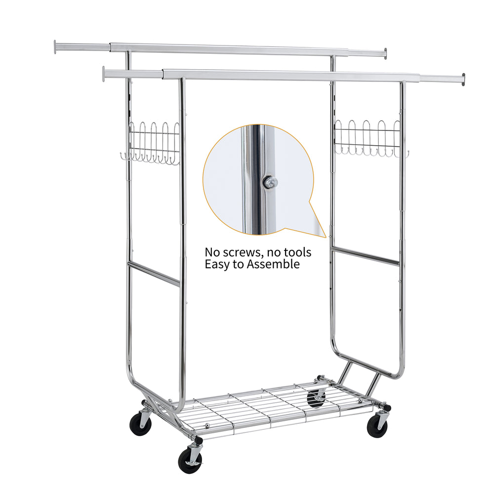 Heavy-Duty Rolling Garment Rack with Shelves