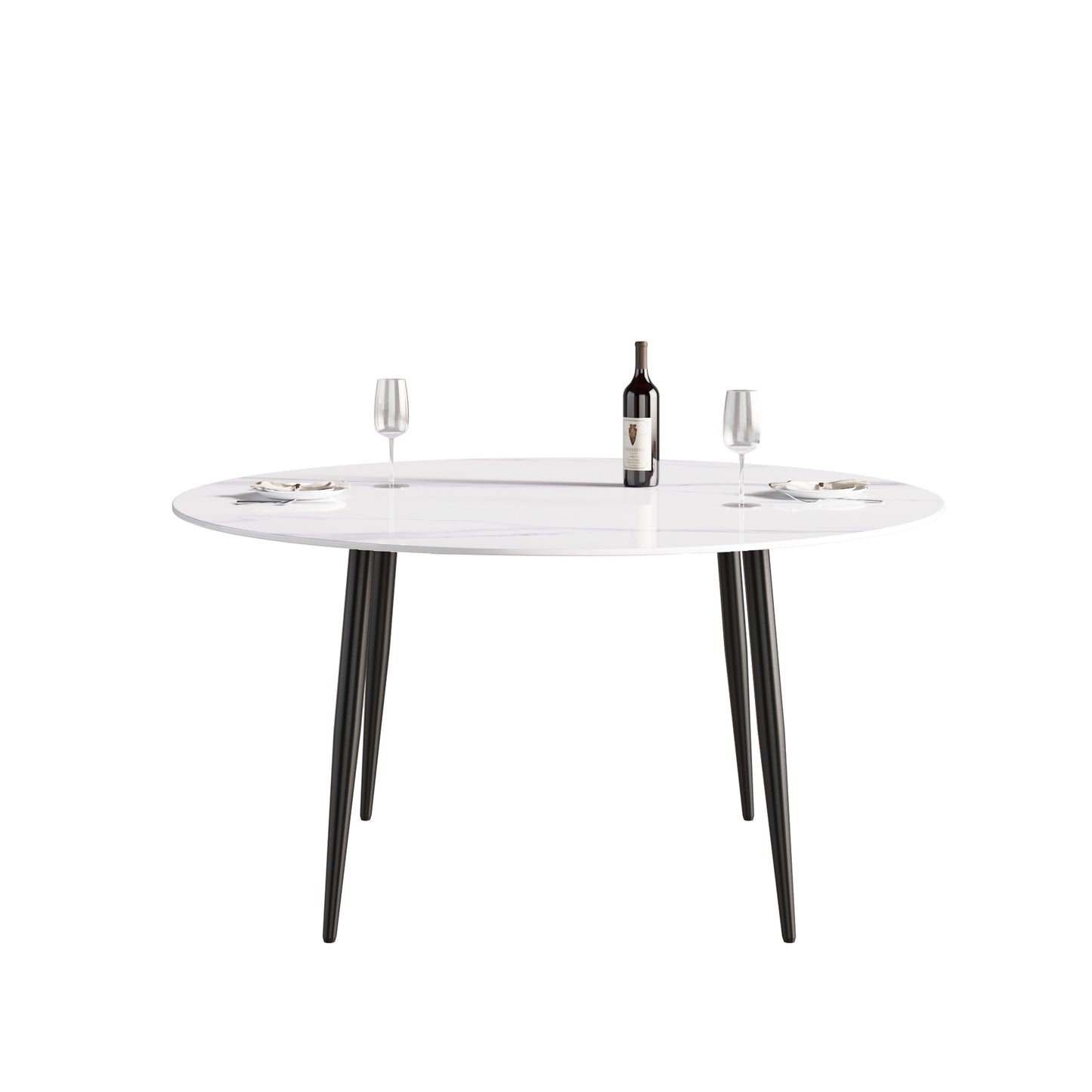 Chic Modern Round Black Metal Dining Table for Six