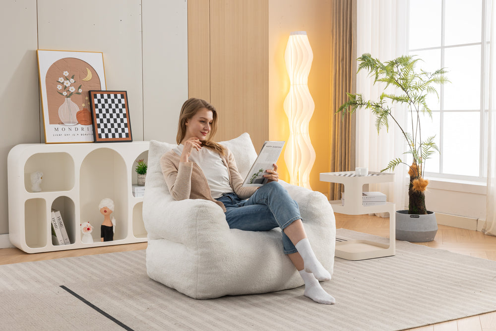 Cozy Ivory Teddy Bean Bag Chair