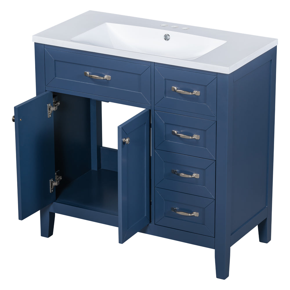 “Chic Blue Bathroom Vanity with Sink and Storage”