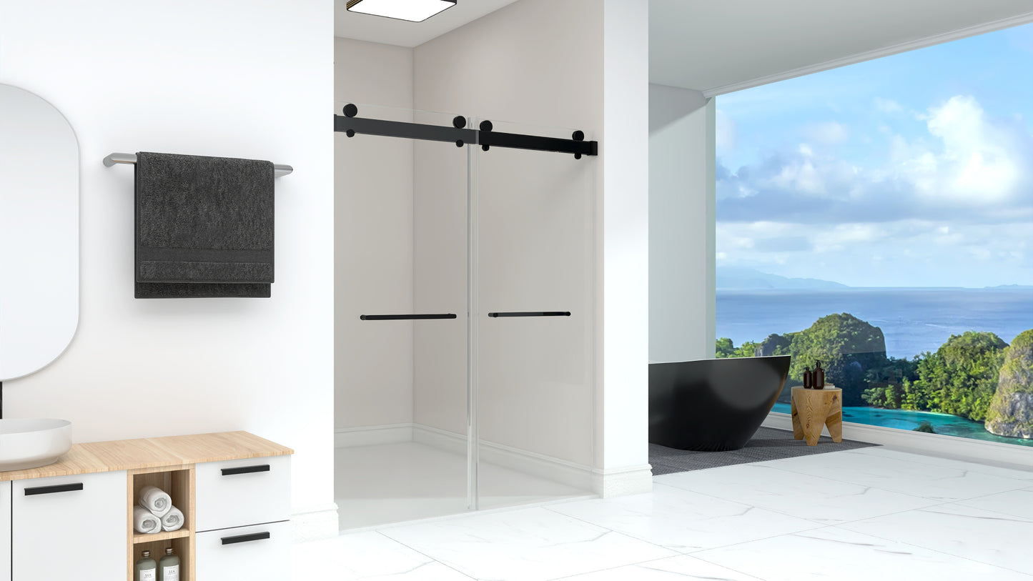 Sleek Black Frameless Sliding Shower Doors