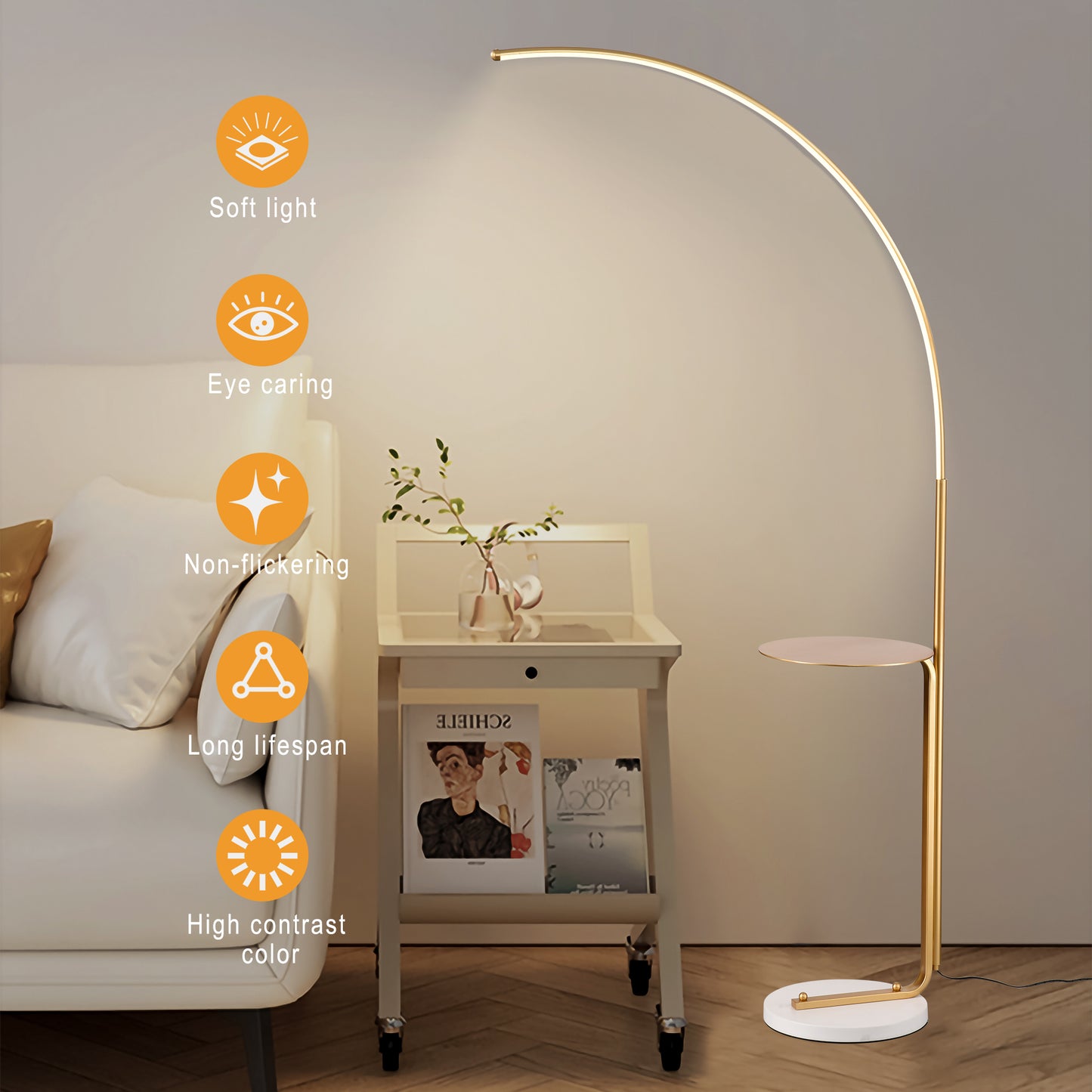 Chic Gold LED Floor Lamp - Perfect for Reading & Relaxing!