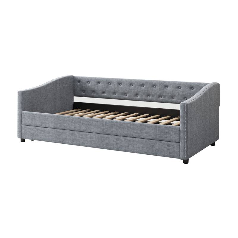 Cozy Grey Twin Daybed with Trundle and Tufted Charm