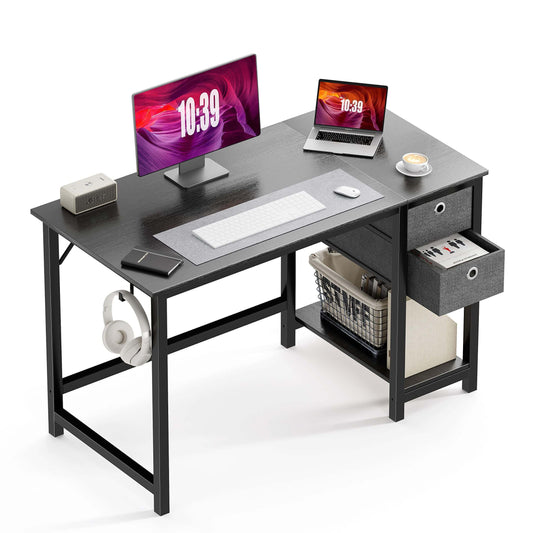 Sleek Black Writing Desk with Storage Drawers