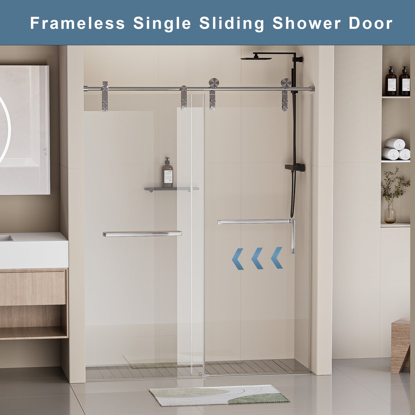 Sleek Sliding Frameless Shower Door with Tempered Glass and Brushed Nickel Hardware