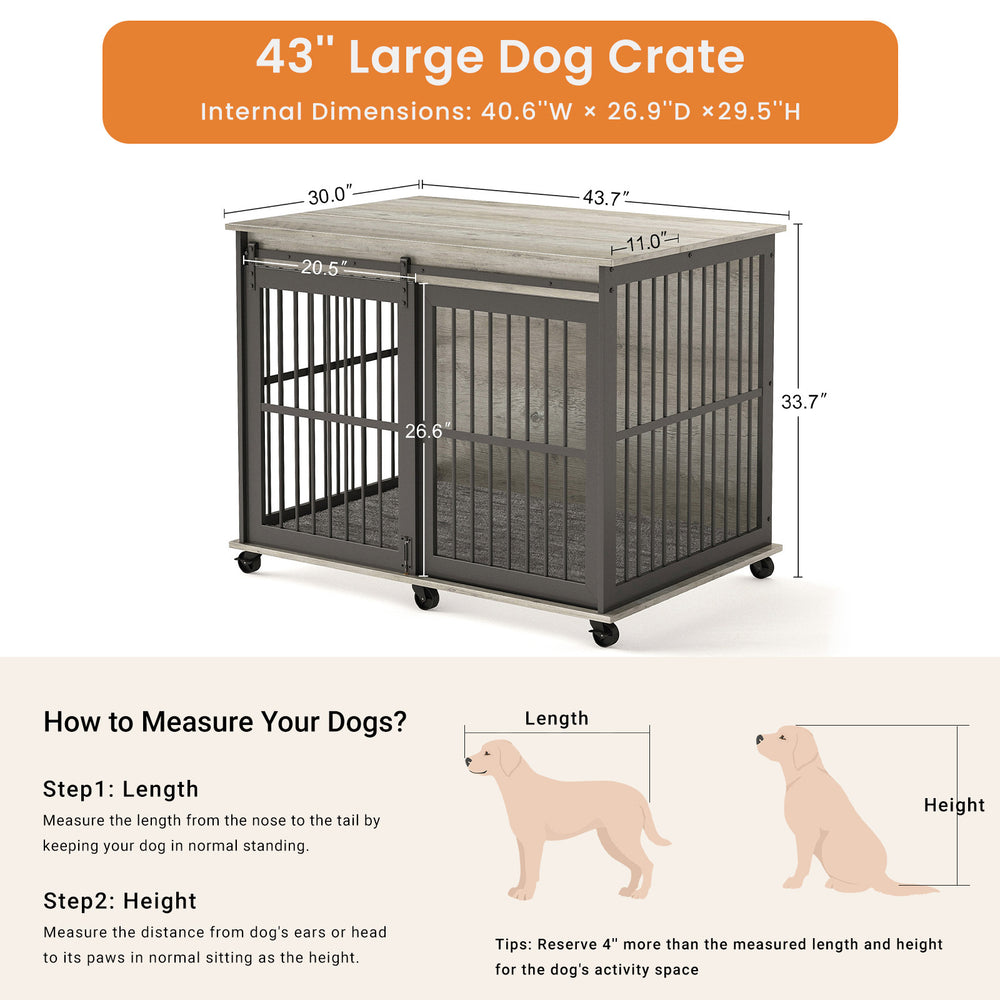 Stylish Dog Crate with Sliding Iron Door & Cozy Mat