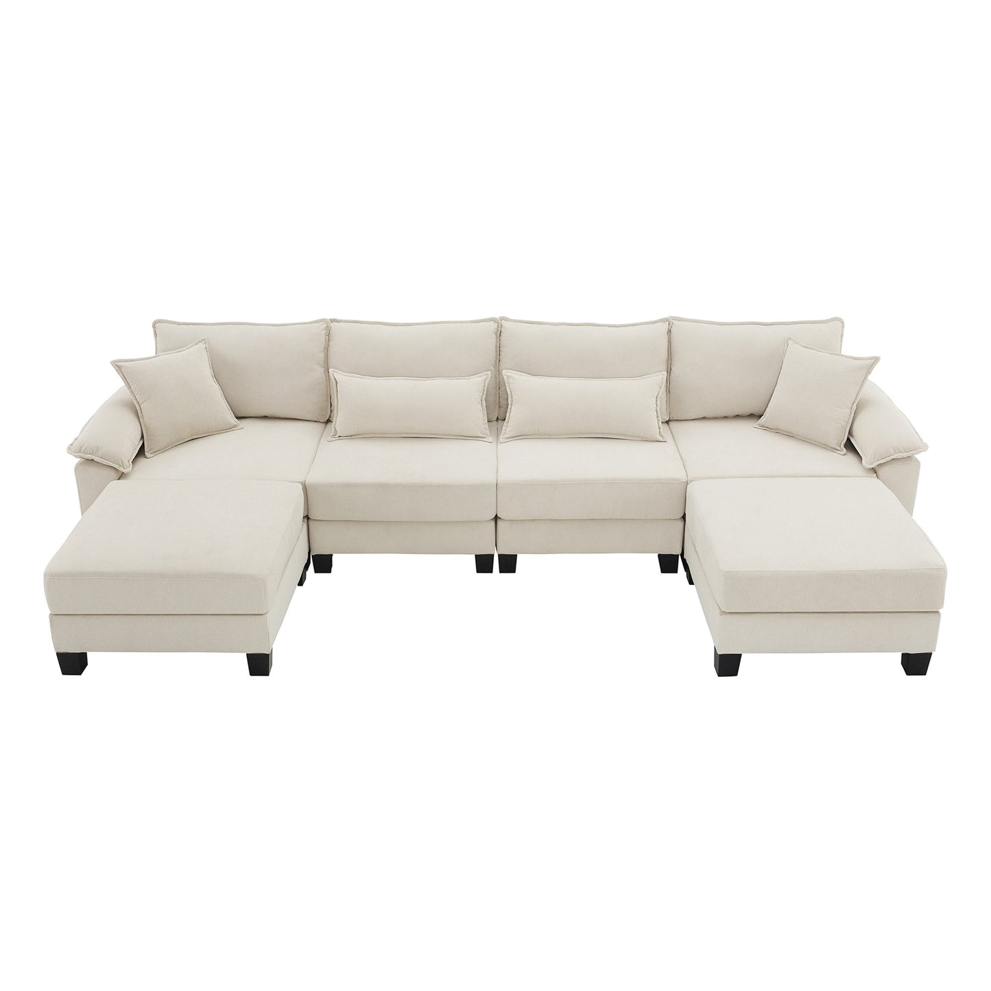 Cozy Corduroy Sectional Sofa Bed with Ottomans & Pillows