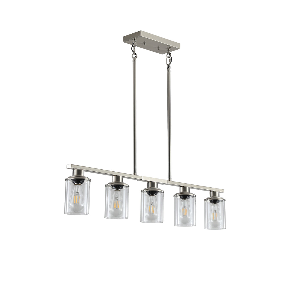 Modern Brushed Nickel Chandelier with Clear Glass Shades