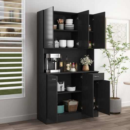 Sleek 6-Door Wardrobe & Kitchen Cabinet in Black