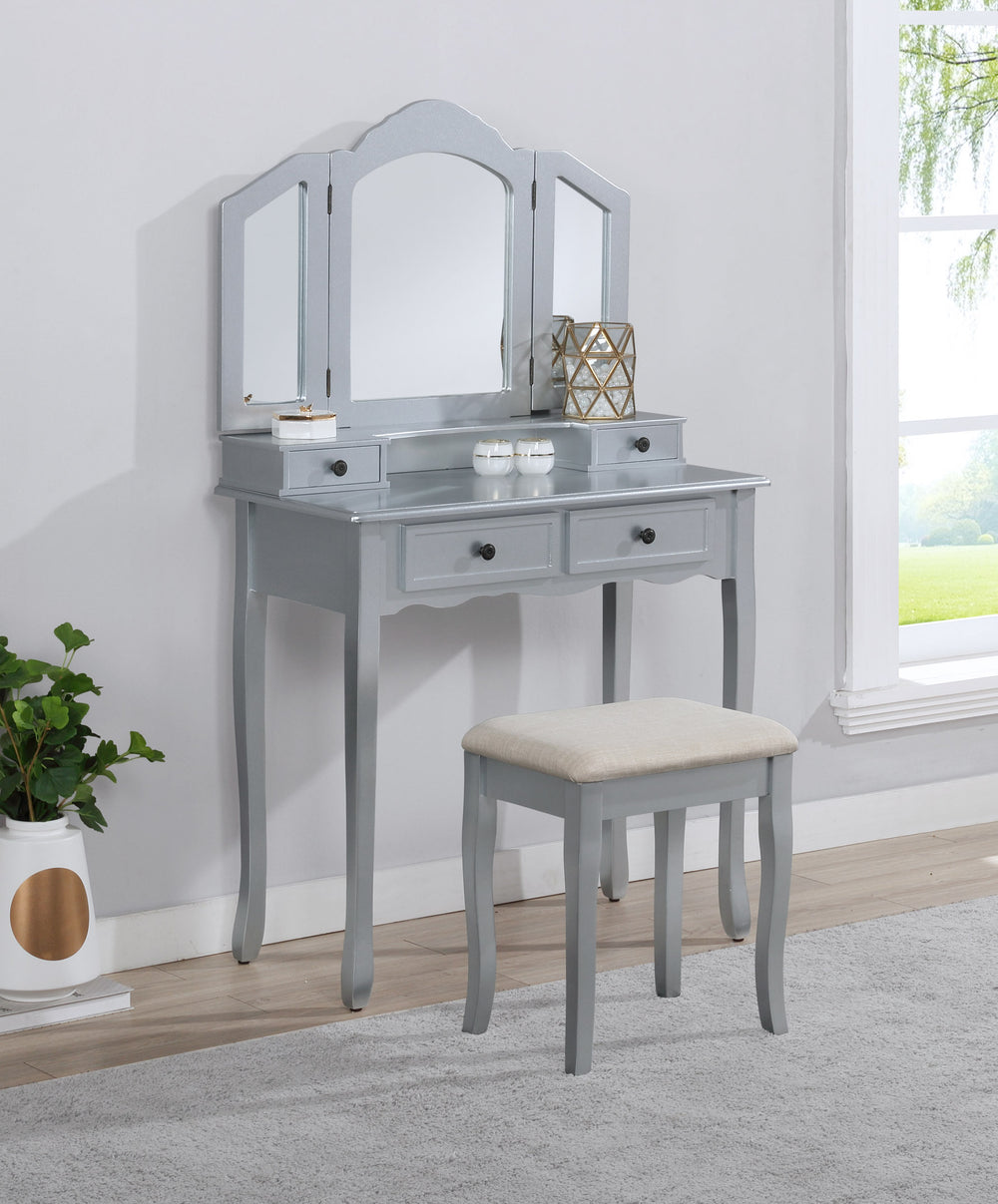 Glamour Wood Vanity Set in Silver