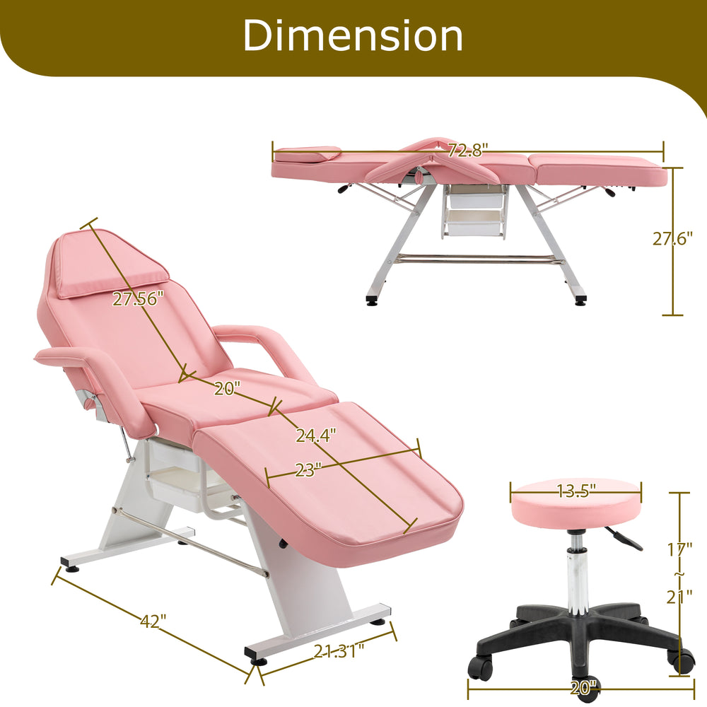 Pink Spa Massage Chair with Adjustable Bed & Trays