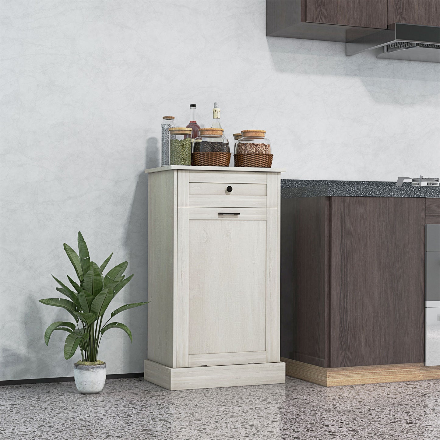 Stylish Kitchen Trash Cabinet with Drawer