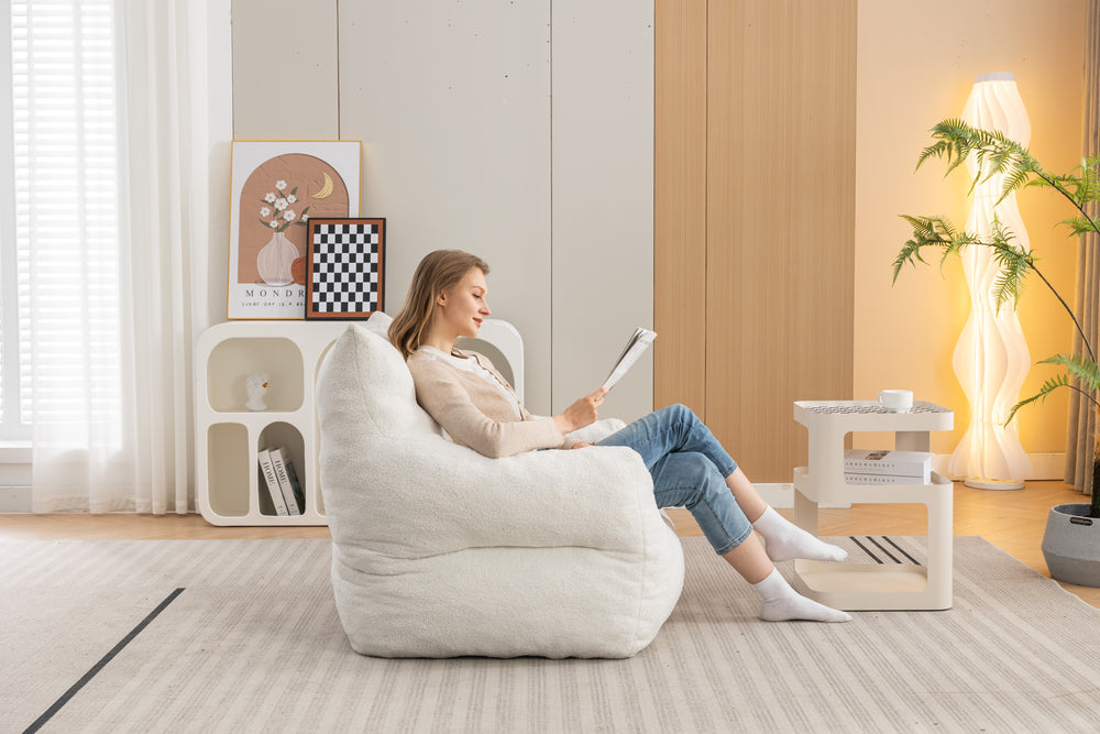 Cozy Ivory Teddy Bean Bag Chair