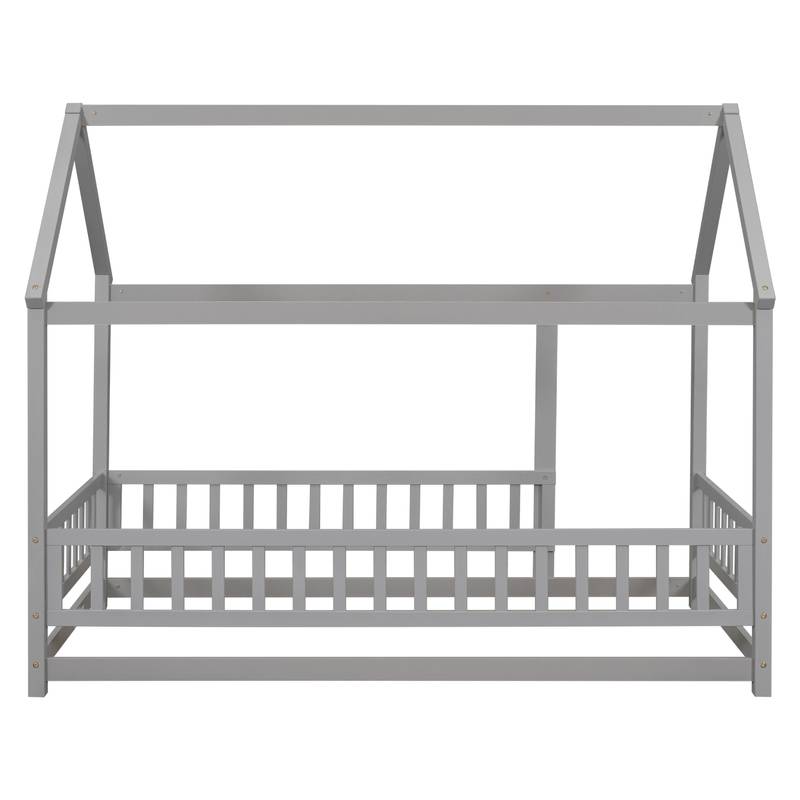 Cozy House-Style Twin Bed with Guardrails in Grey
