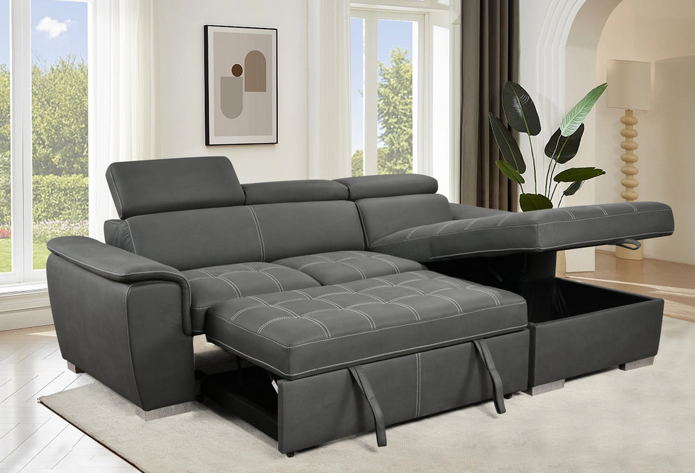 Cozy Convertible Gray Sectional with Storage & Pull-Out Bed