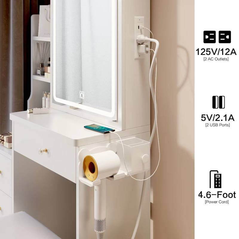 Compact Glam Vanity Set with LED Mirror & Power Stations
