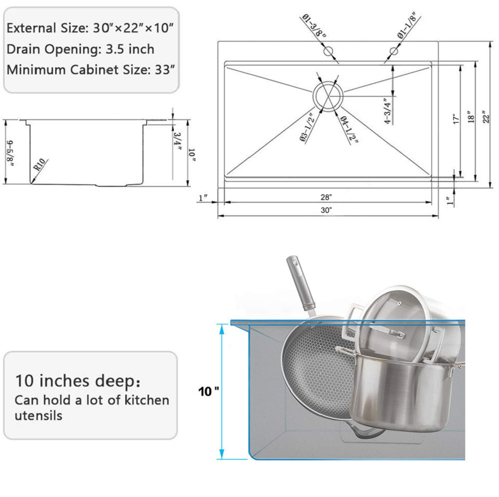 Sleek Stainless Steel Drop-In Kitchen Sink with Workstation Grid