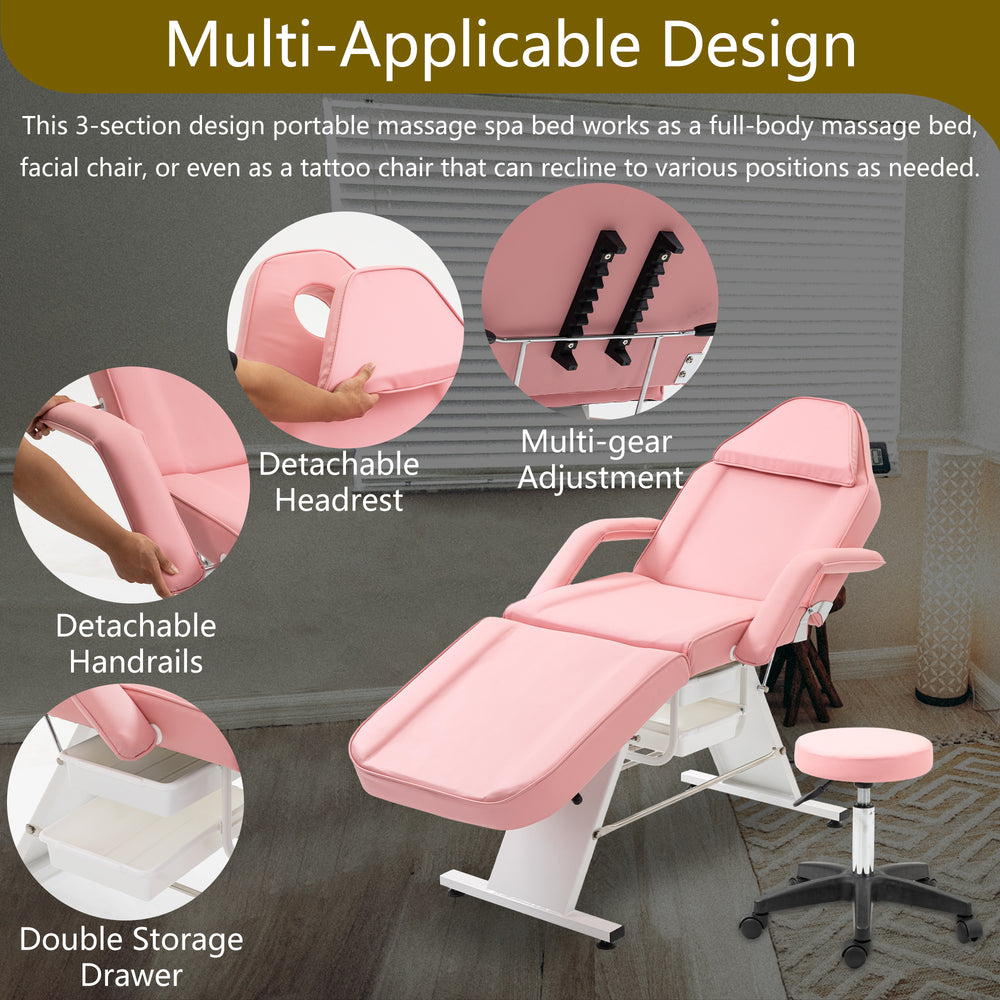 Pink Spa Massage Chair with Adjustable Bed & Trays