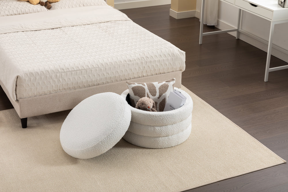 Elegant Ivory Storage Ottoman