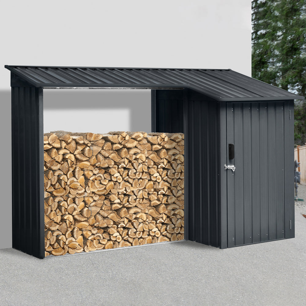 Black Steel Firewood Rack & Shed Duo