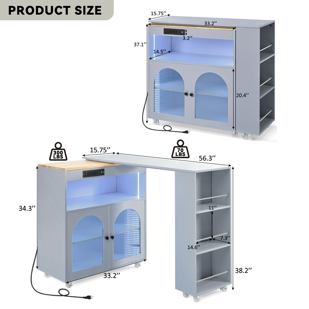 Versatile Rolling Kitchen Island with LED Lights and Storage