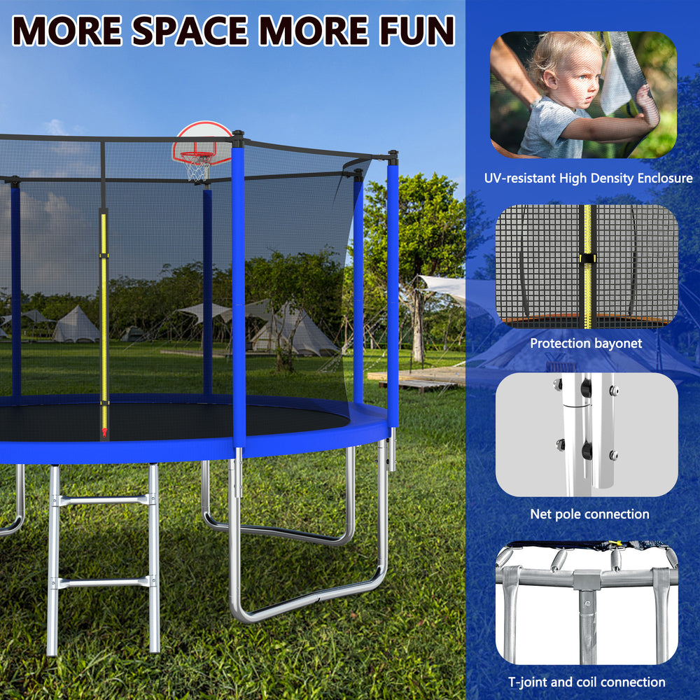 FunJump Trampoline with Basketball Hoop and Safety Net