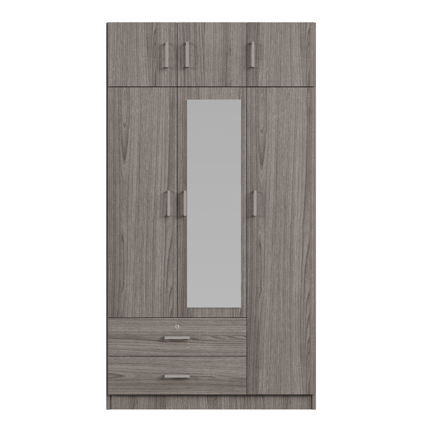 Stylish Gray 3-Door Wardrobe with Drawers and Cabinet