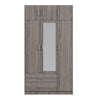 Stylish Gray 3-Door Wardrobe with Drawers and Cabinet