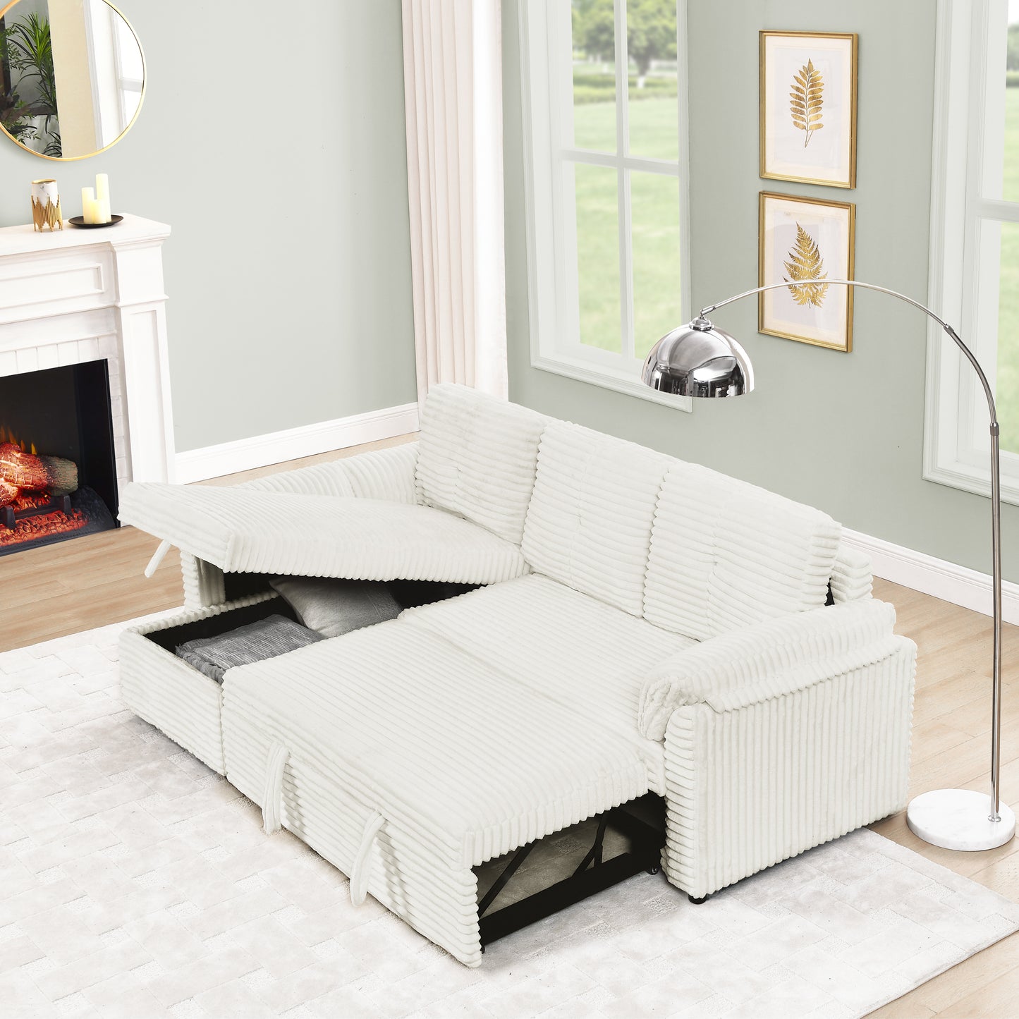 Cozy Convertible Corduroy Sofa Bed with Storage