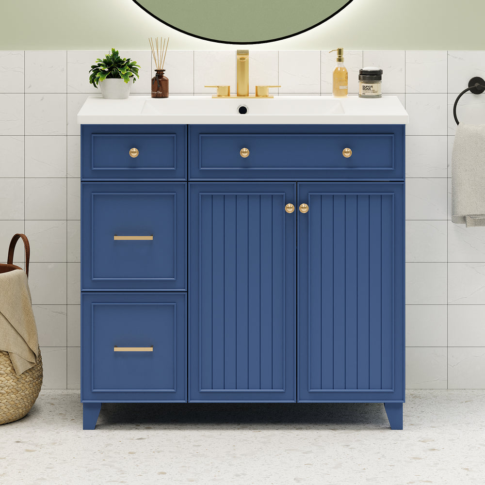 Navy Elegance Bathroom Vanity with Soft-Close Doors and Resin Sink