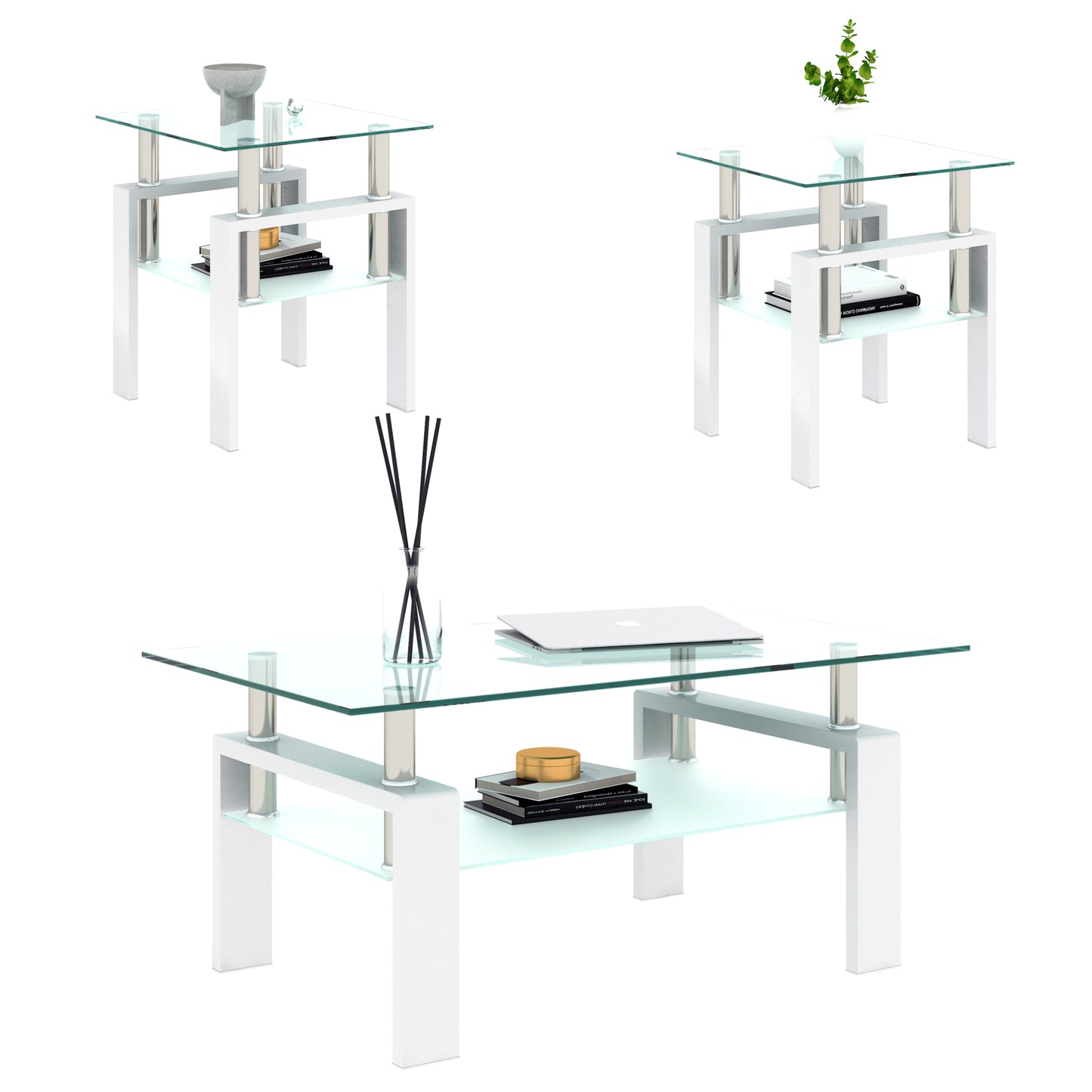 Chic Glass Side Tables Set