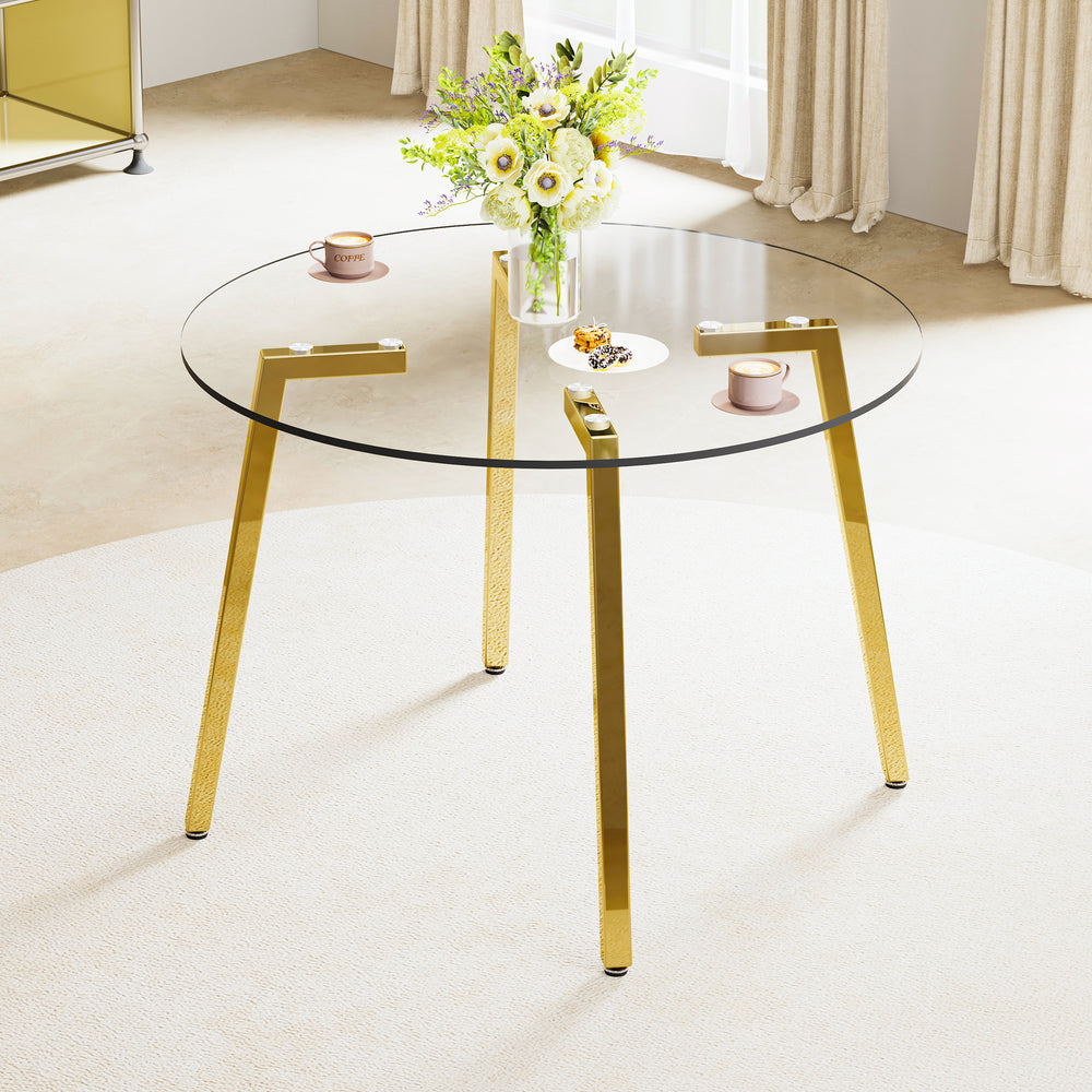 Chic Glass Round Table with Golden Legs